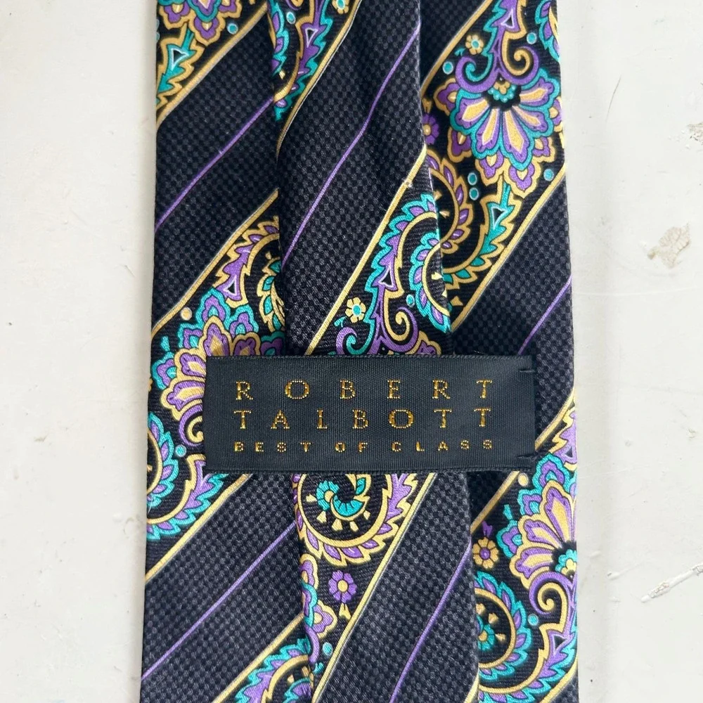 Robert Talbott Best of Class Silk Tie Black Purple Teal Paisley Floral Stripe